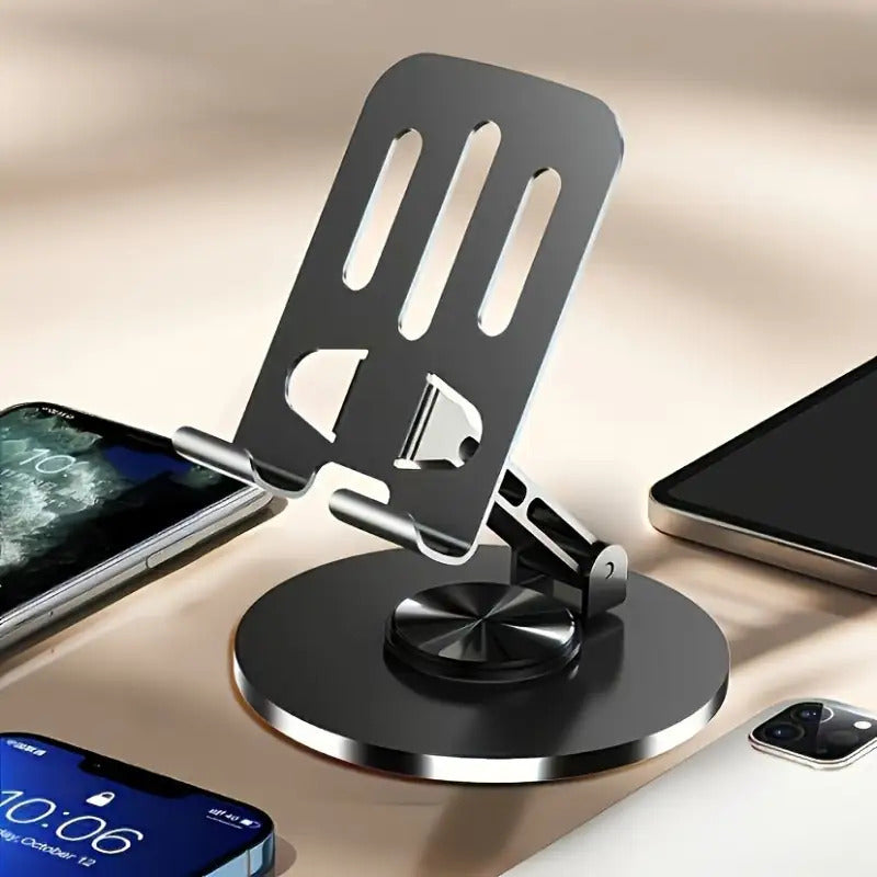 360° Rotating Aluminum Phone Stand (Foldable, Portable Desktop Holder for Phones & Tablets)