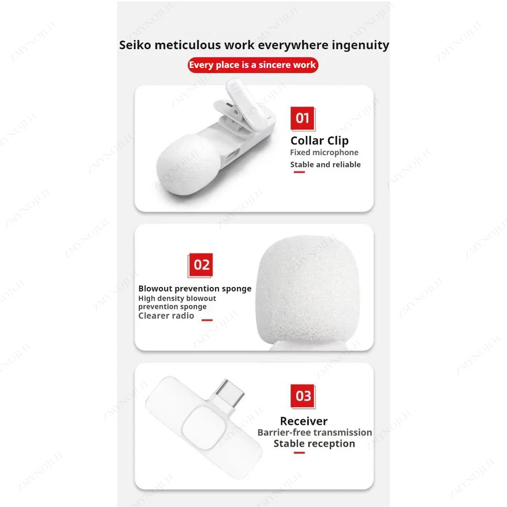 Wireless Lavalier Microphone Portable Mini Clip-On Mic for Recording & Live Use