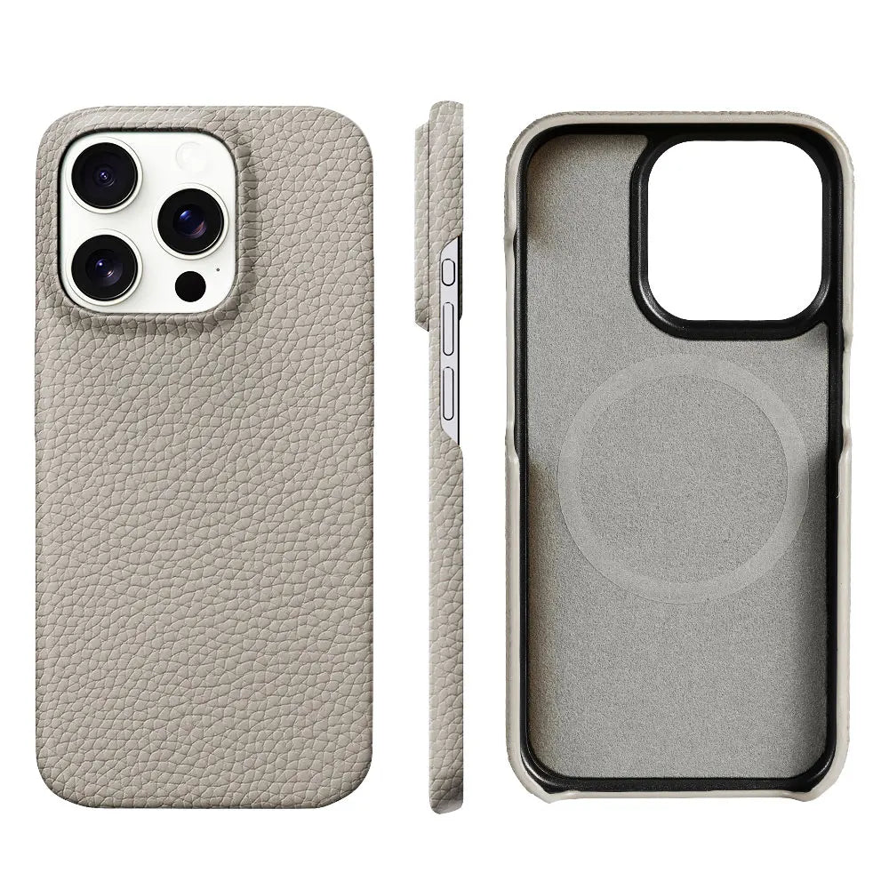 Magnetic Leather Phone Case (Natural Cowhide Lychee Texture Back Cover)