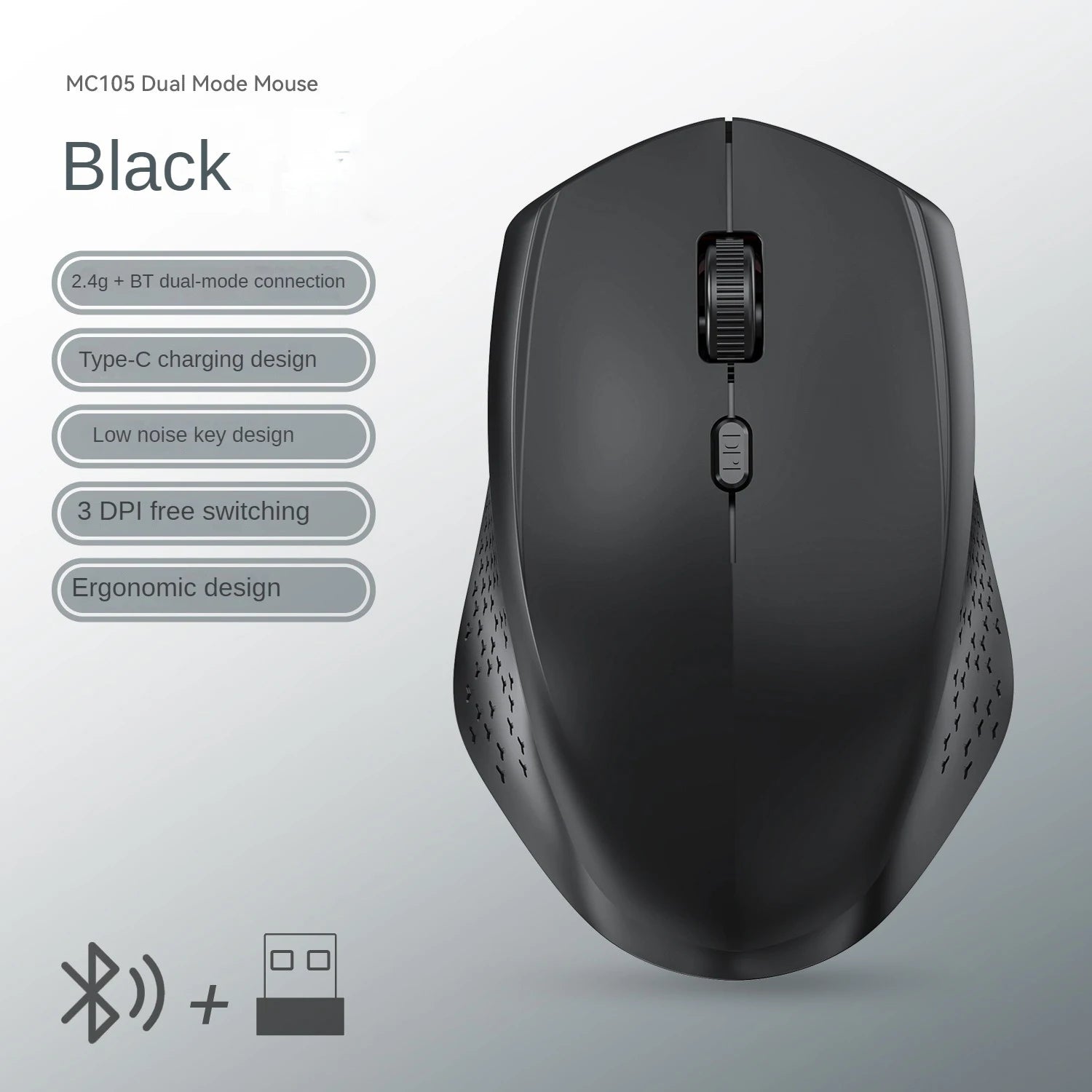 Rechargeable Bluetooth + 2.4G Wireless Mouse (1600 DPI, Mini, 4 Buttons)