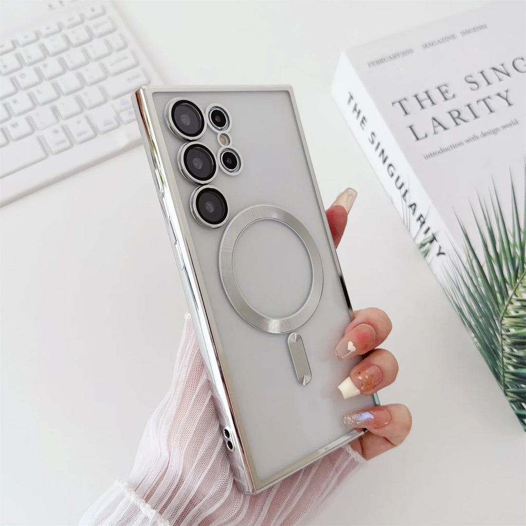 Luxury Plated Magnetic Wireless Charging Case (Protective Cover for Samsung Galaxy Models)