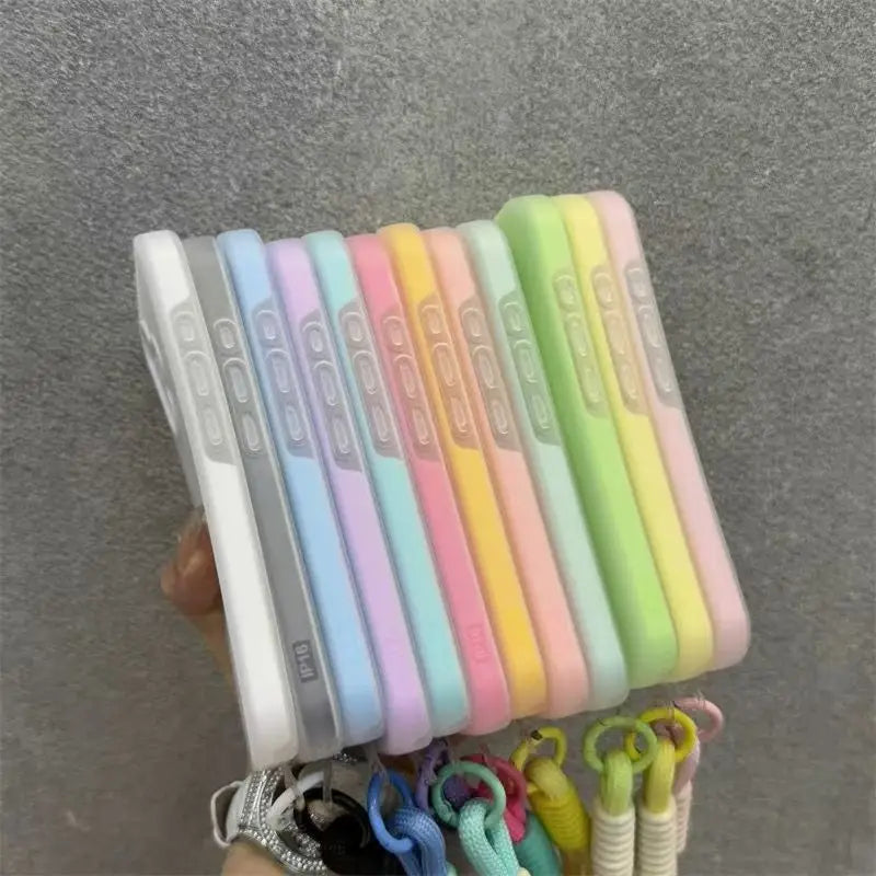 Soft Matte Candy Transparent Phone Case with Wrist Strap (Lanyard Back Cover)