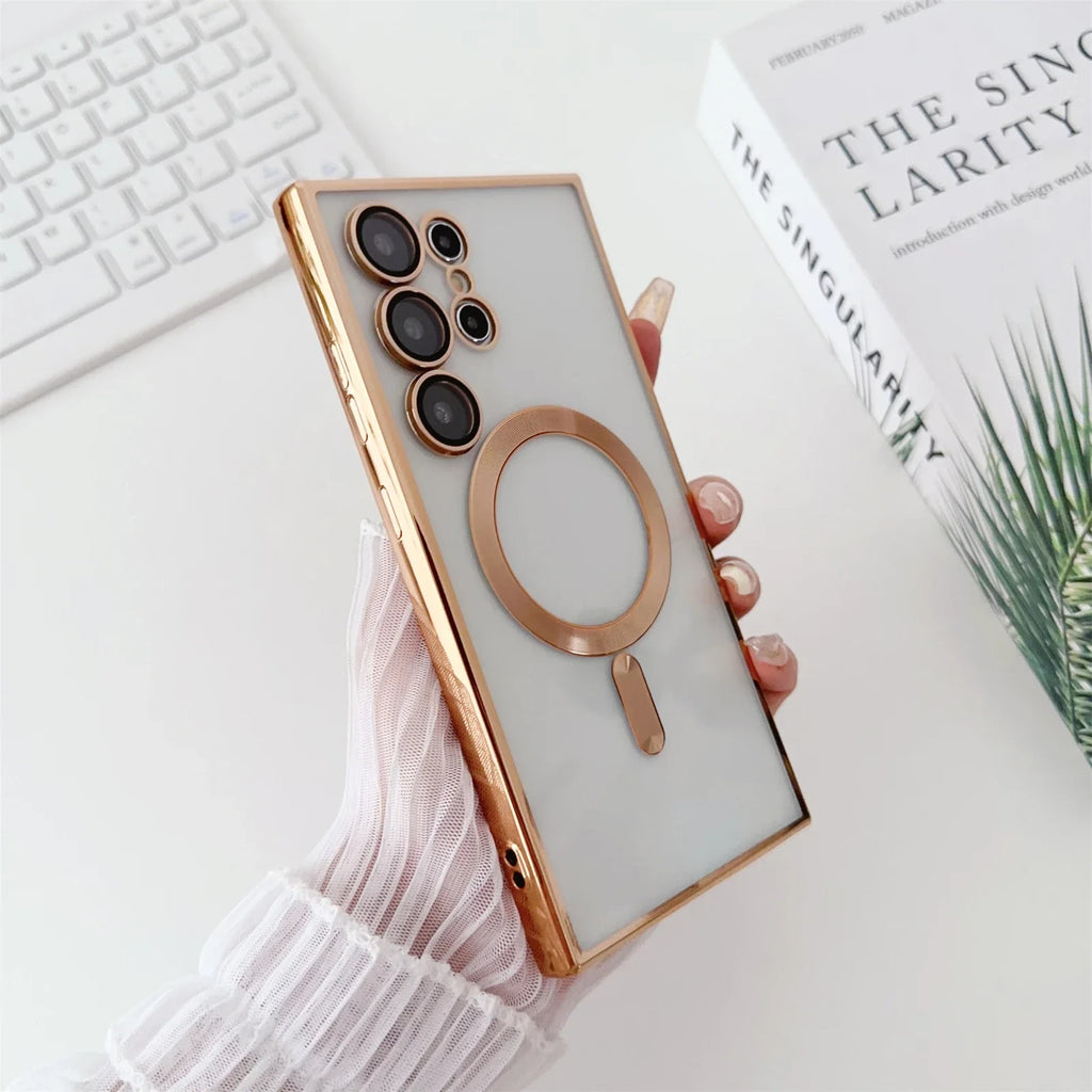 Luxury Plated Magnetic Wireless Charging Case (Protective Cover for Samsung Galaxy Models)