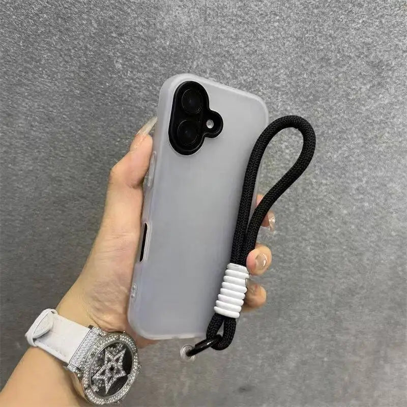 Soft Matte Candy Transparent Phone Case with Wrist Strap (Lanyard Back Cover)