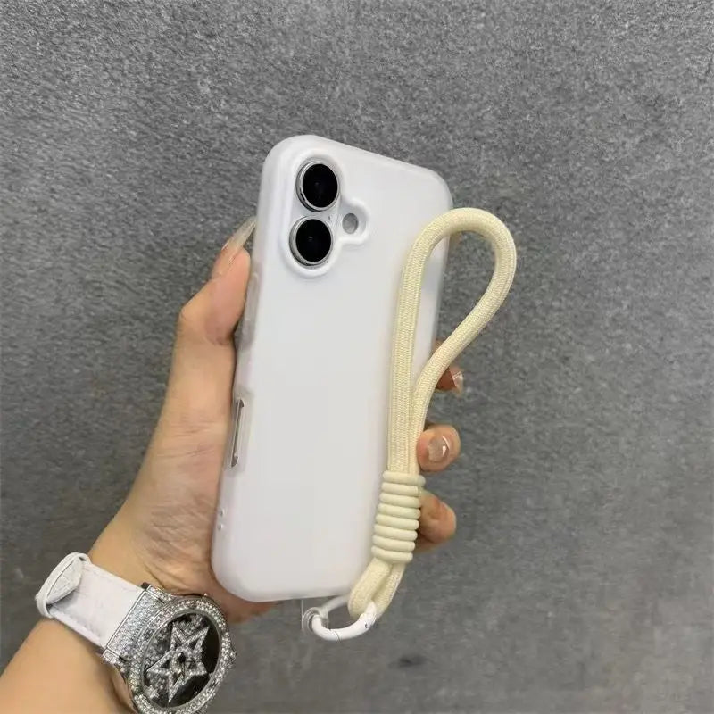 Soft Matte Candy Transparent Phone Case with Wrist Strap (Lanyard Back Cover)
