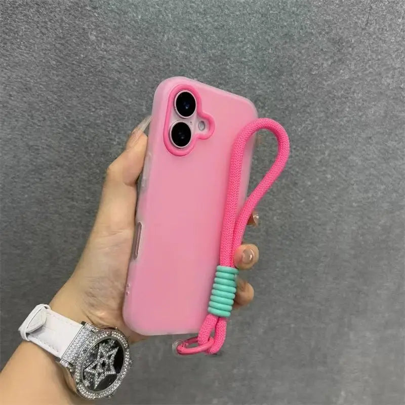 Soft Matte Candy Transparent Phone Case with Wrist Strap (Lanyard Back Cover)