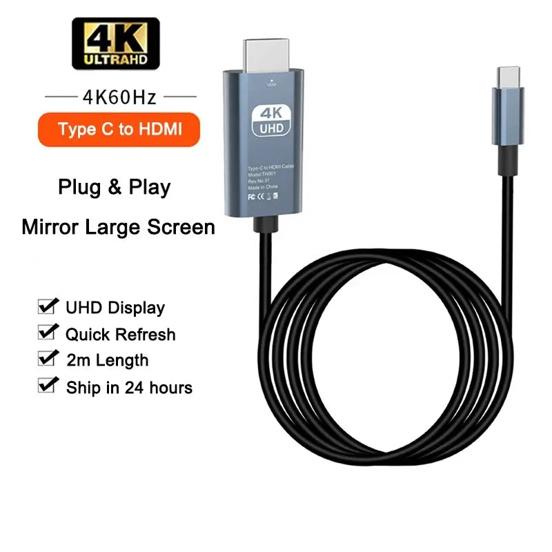 USB-C to HDMI Cable (2m / 6.6ft, 4K UHD, HD Display Adapter 30/60 Hz