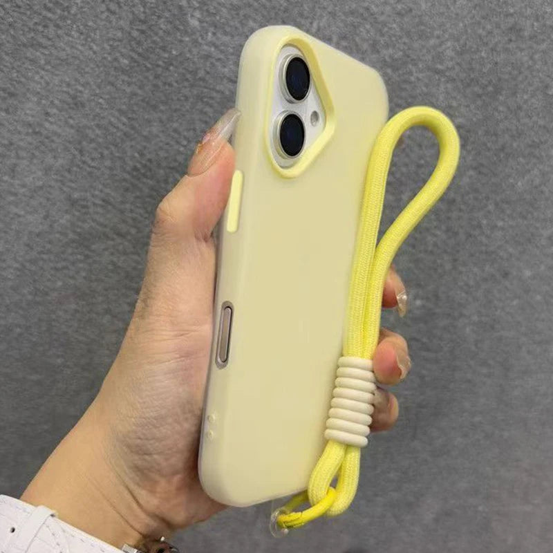 Soft Matte Candy Transparent Phone Case with Wrist Strap (Lanyard Back Cover)