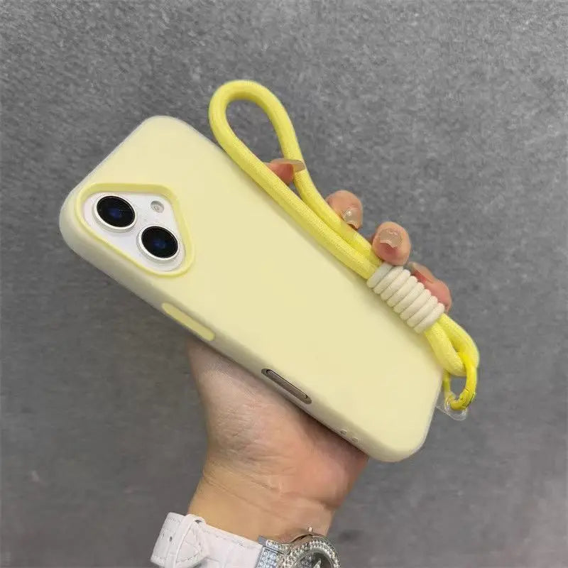 Soft Matte Candy Transparent Phone Case with Wrist Strap (Lanyard Back Cover)
