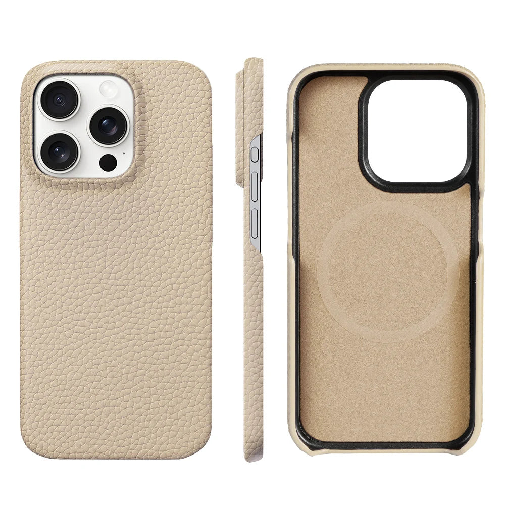 Magnetic Leather Phone Case (Natural Cowhide Lychee Texture Back Cover)