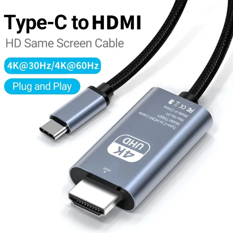 USB-C to HDMI Cable (2m / 6.6ft, 4K UHD, HD Display Adapter 30/60 Hz