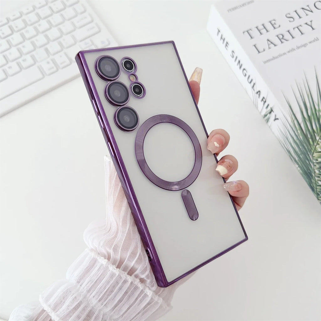 Luxury Plated Magnetic Wireless Charging Case (Protective Cover for Samsung Galaxy Models)