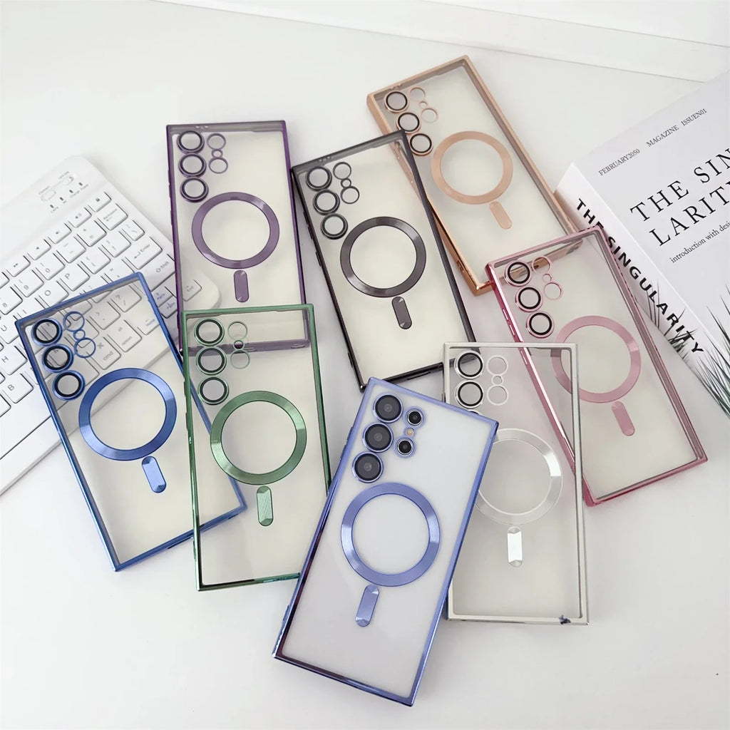 Luxury Plated Magnetic Wireless Charging Case (Protective Cover for Samsung Galaxy Models)