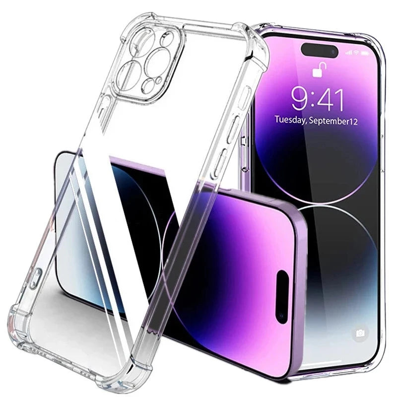 Shockproof Clear Silicone Phone Case with Lens Protection (Back Cover for iPhone Models)