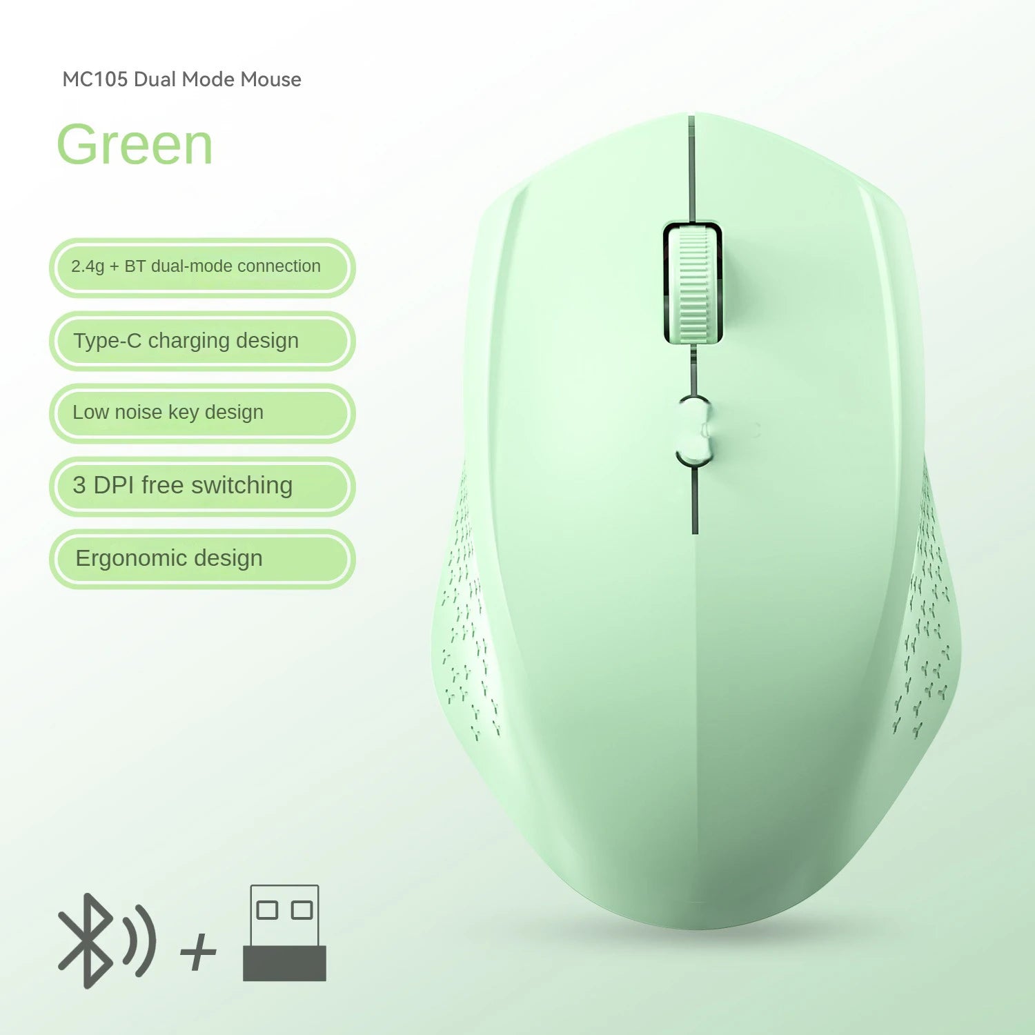 Rechargeable Bluetooth + 2.4G Wireless Mouse (1600 DPI, Mini, 4 Buttons)