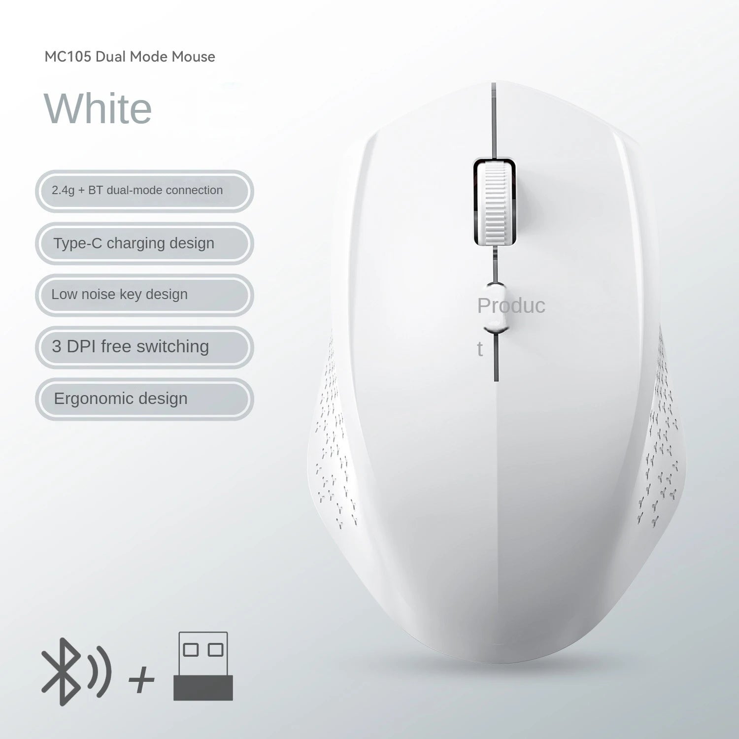 Rechargeable Bluetooth + 2.4G Wireless Mouse (1600 DPI, Mini, 4 Buttons)