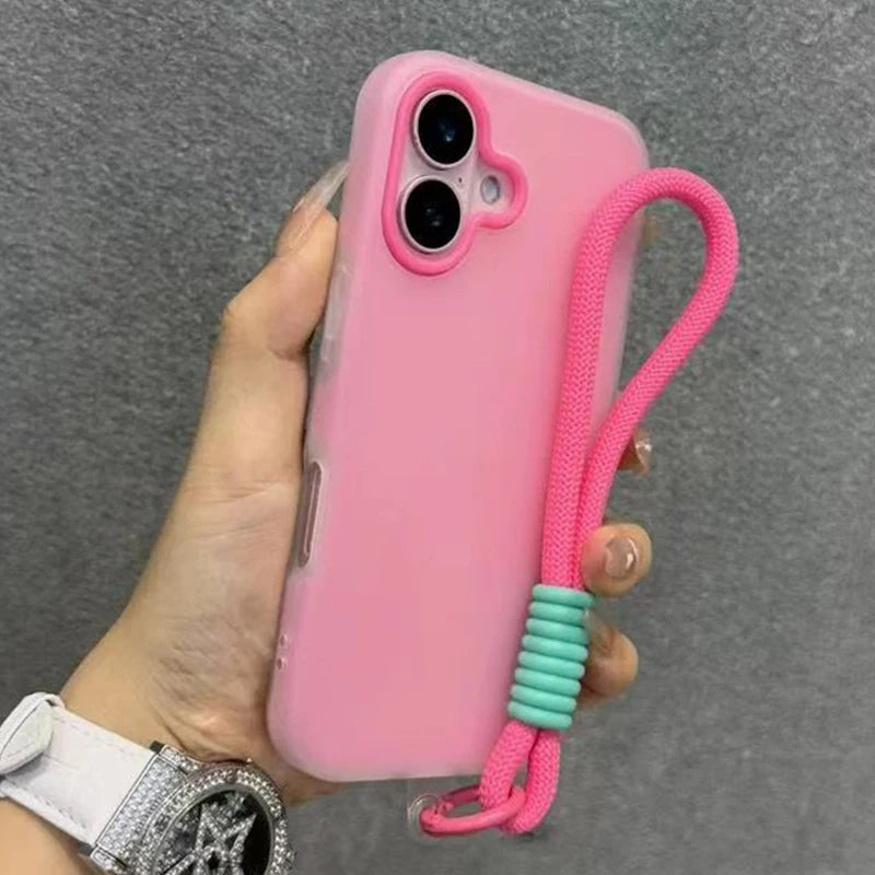 Soft Matte Candy Transparent Phone Case with Wrist Strap (Lanyard Back Cover)