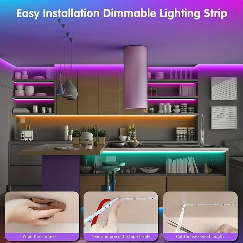 1-40M RGB LED Strip Lights with App Control for Room & TV Backlighting