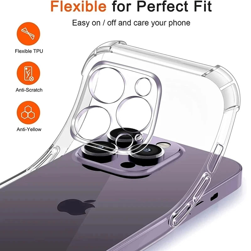 Shockproof Clear Silicone Phone Case with Lens Protection (Back Cover for iPhone Models)