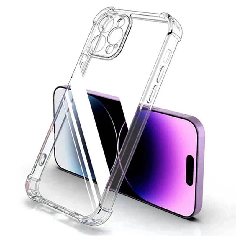 Shockproof Clear Silicone Phone Case with Lens Protection (Back Cover for iPhone Models)