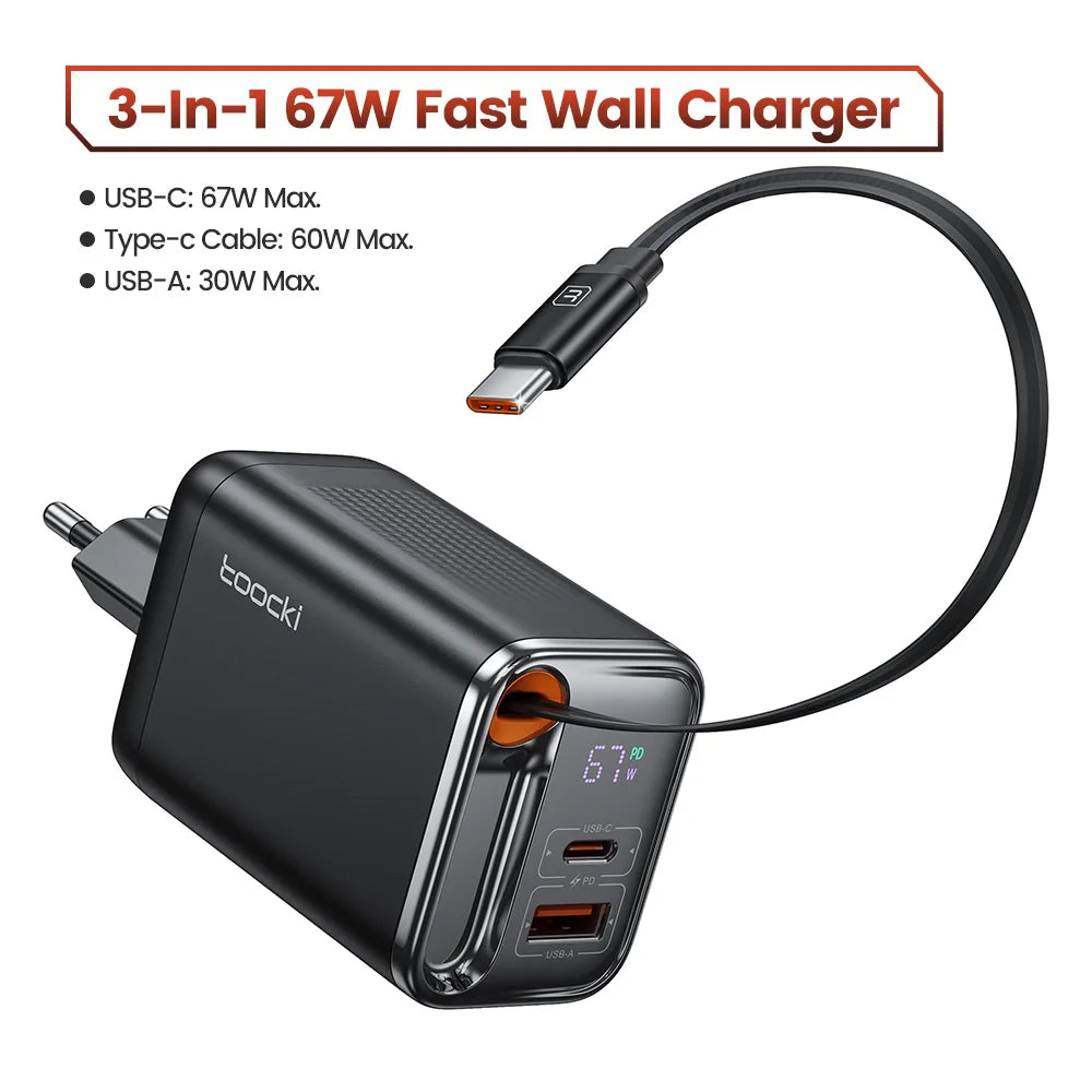 67W GaN Fast Charger – Triple Output with Display Screen