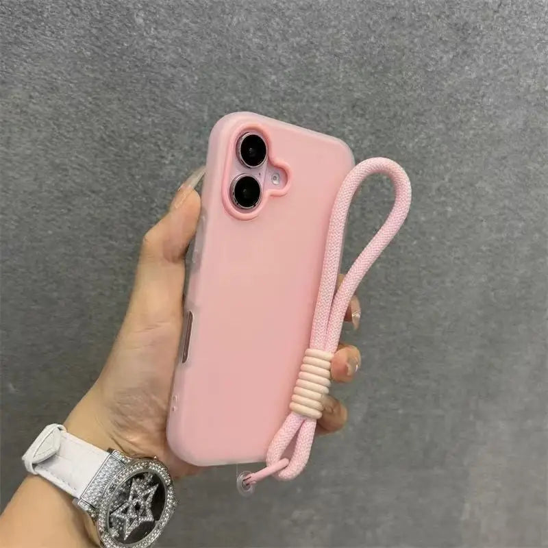 Soft Matte Candy Transparent Phone Case with Wrist Strap (Lanyard Back Cover)