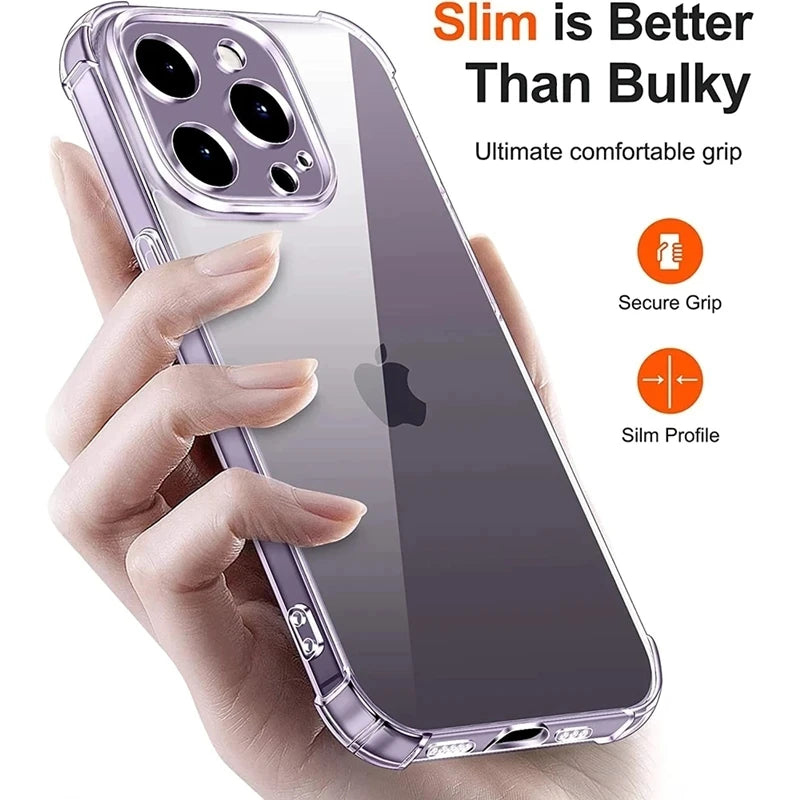 Shockproof Clear Silicone Phone Case with Lens Protection (Back Cover for iPhone Models)