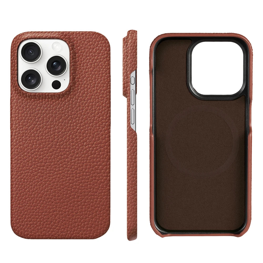 Magnetic Leather Phone Case (Natural Cowhide Lychee Texture Back Cover)