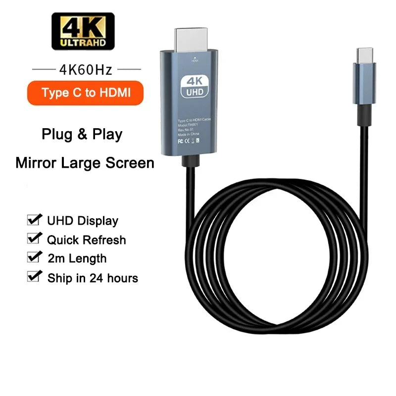 USB-C to HDMI Cable (2m / 6.6ft, 4K UHD, HD Display Adapter 30/60 Hz