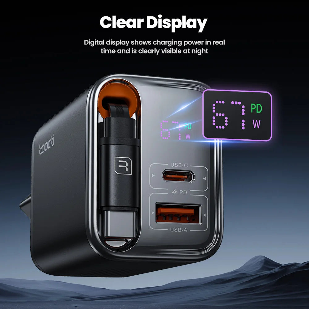 67W GaN Fast Charger – Triple Output with Display Screen