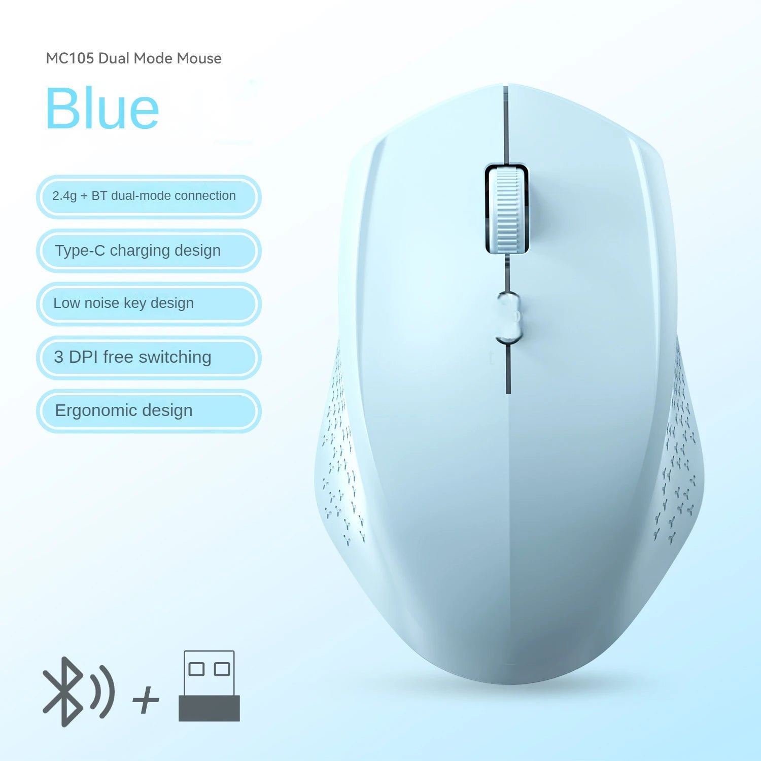 Rechargeable Bluetooth + 2.4G Wireless Mouse (1600 DPI, Mini, 4 Buttons)