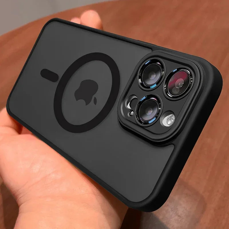 Magnetic Matte Translucent Armor Phone Case (Wireless Charging Compatible Back Cover)