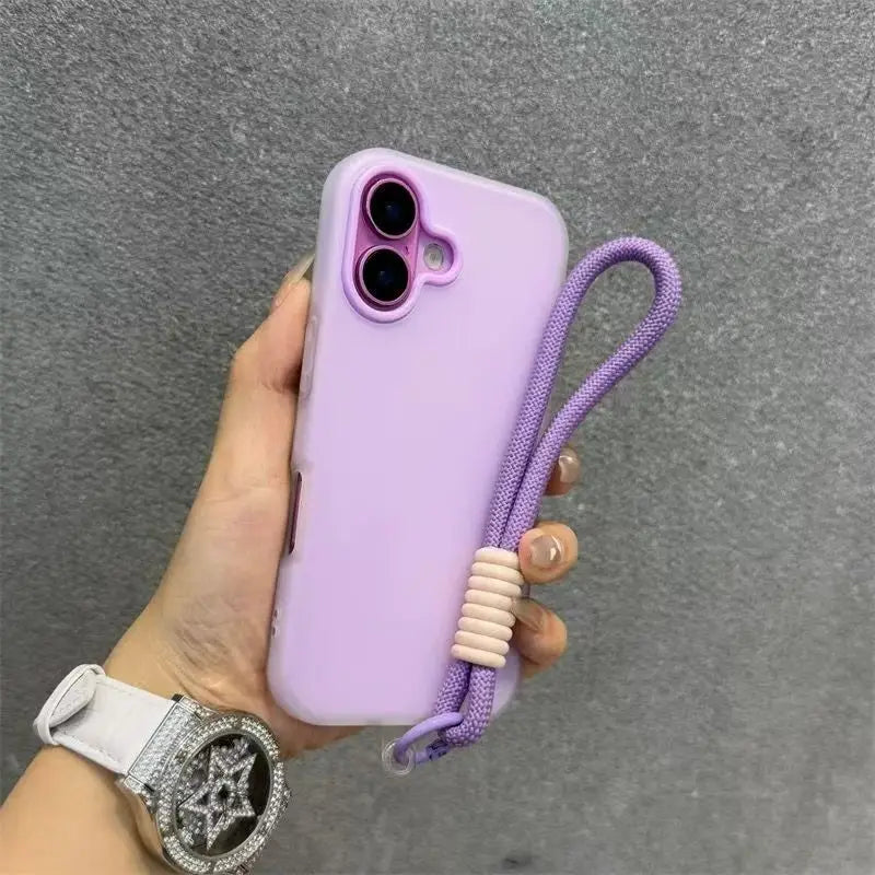 Soft Matte Candy Transparent Phone Case with Wrist Strap (Lanyard Back Cover)
