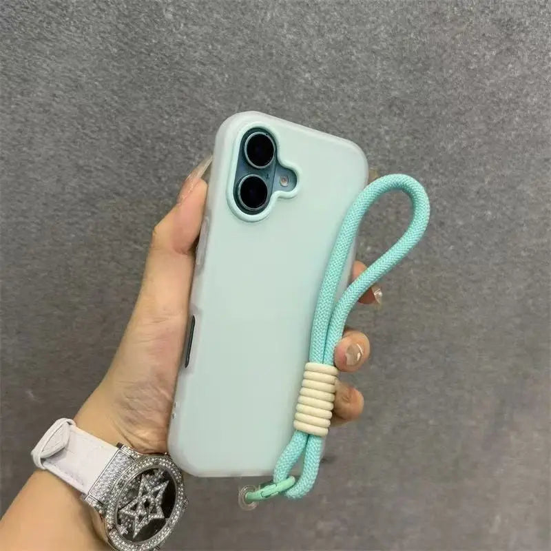Soft Matte Candy Transparent Phone Case with Wrist Strap (Lanyard Back Cover)