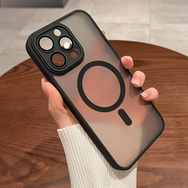 Magnetic Matte Translucent Armor Phone Case (Wireless Charging Compatible Back Cover)