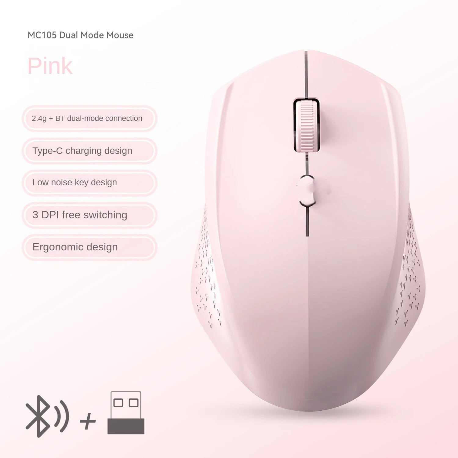Rechargeable Bluetooth + 2.4G Wireless Mouse (1600 DPI, Mini, 4 Buttons)