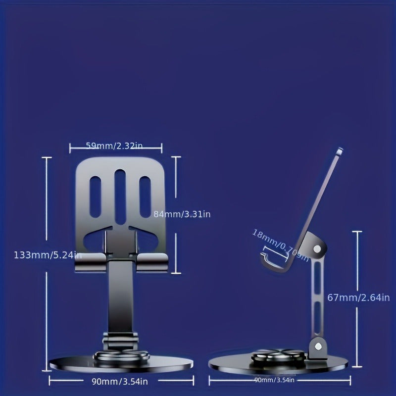 360° Rotating Aluminum Phone Stand (Foldable, Portable Desktop Holder for Phones & Tablets)